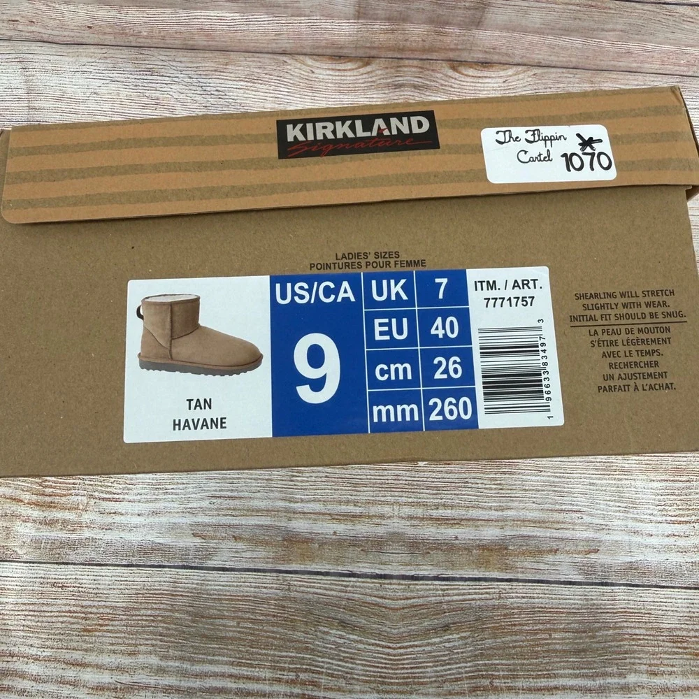 Kirkland Signature Ladies 9 Shearling Ankle Boots Tan‎ Havane Suede 7771757